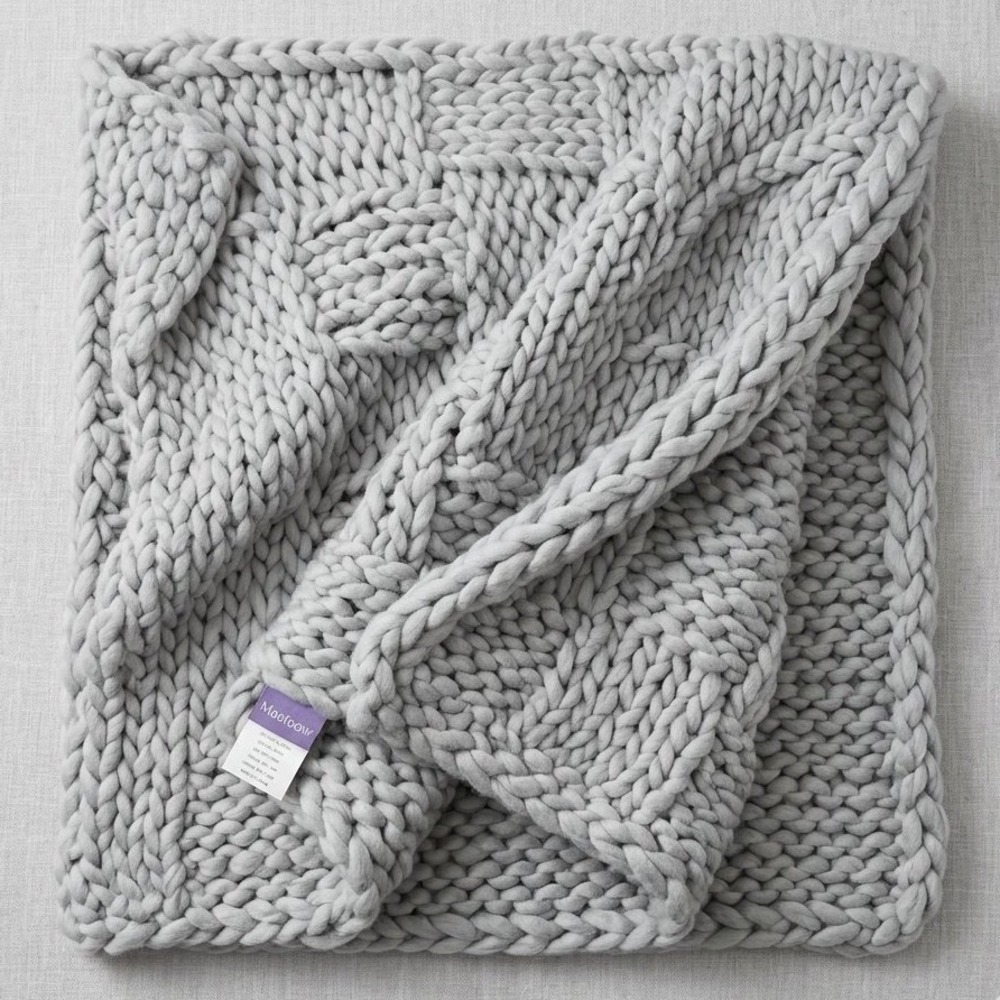 Maetoow Chunky Knit Hygge Blanket Light Gray Acrylic Basketweave Throw 50x60